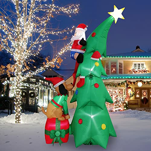 LMYDIDO Aufblasbarer Weihnachtsbaum 6.89ft 210CM Künstliche Weihnachtsbäume mit Weihnachtsmann, Geschenkbox, Welpe Dekoration Garten Zierschmuck Weihnachtsdekoration (EU)