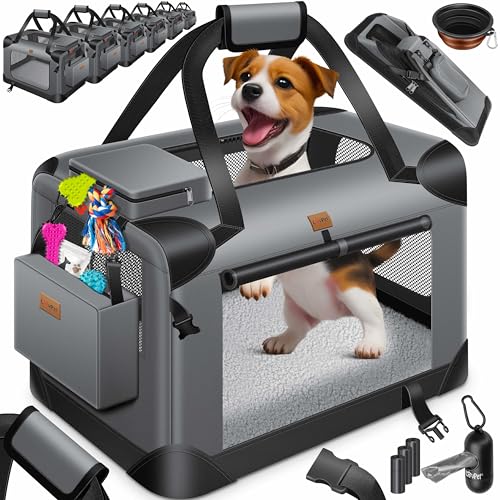 Lovpet® Transportbox Hund Katze Transporttasche XXXL 102x69x69cm | Hunde-Tragetasche Faltbare Katzentasche | Haustier-Transportbox inkl. Hundenapf & Schultergurt | für Katzen & Hunde Anthrazit