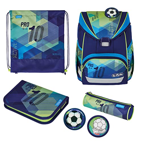 herlitz 50037711 Schulranzen UltraLight Plus, Green Goal, 1 Stück