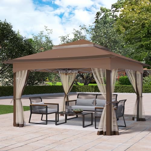 YITAHOME Pop-Up-Pavillon mit Netzseiten, 3,3 m x 3,3 m, höhenverstellbar, Doppeldach, Festzelt, Pavillon mit Aufbewahrungstasche, für Garten, Hinterhof, Terrasse, Party Freien, Camping, Märkte