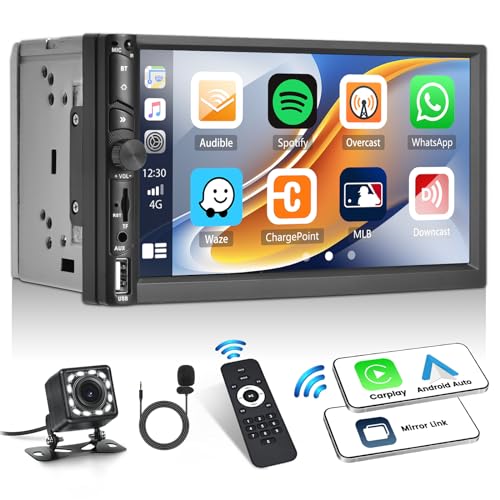 OiLiehu Autoradio 2Din mit Wireless Apple CarPlay Android Auto 7 Zoll Doppel Din Radio mit Phone Mirror Link/Bluetooth/FM/SWC/AUX-in/EQ/USB/TF-Karte + Rückfahrkamera & Fernbedienung