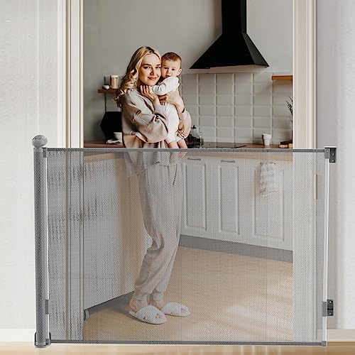 Muaket Treppenschutzgitter/Türschutzgitter Ausziehbare 0-140CM, Treppengitter für Babys und Haustiere Kinderschutzgitter, Einhändiges Öffnen, Kindergitter babygitter tür für Treppen, Türen, Grau