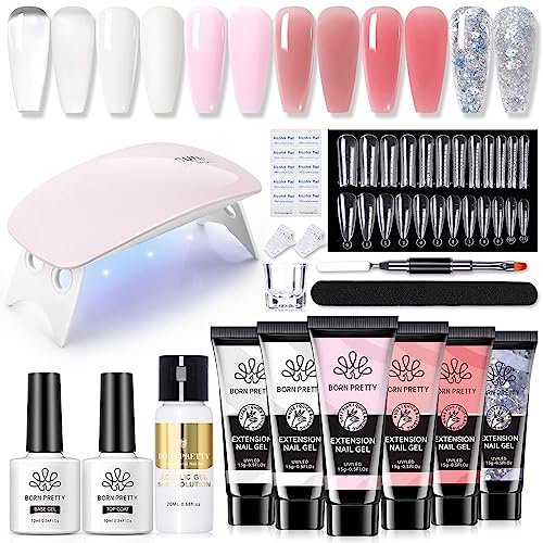 15ml Poly Extension Gel mit UV Lampe 6W - Born Pretty Poly Nägel Gel Selber Set Nagelverlängerung Kit Glitzer Acryl Builder Nageldesign Starter Set UV Nagellack Base Top Coat Slip Solution