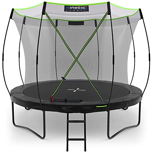KINETIC SPORTS Trampolin Outdoor 'Ultimate Pro' Ø 244/305/366/427 cm – TÜV Rheinland GS-Zertifikat, Kindertrampolin mit Leiter, Fieberglas-Netz, Gartentrampolin im Kürbis-Design, bis zu 160 kg