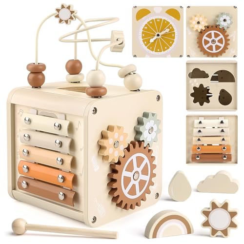 Vanplay Motorikwürfel Montessori Spielzeug Baby Motorikspielzeug ab 2 Jahr Activity Center Holzspielzeug Baby Aktivitätswürfel Xylophon Spielzeug 2 3 4 Jahre