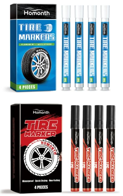 Carreneu 8 Stöcke Reifenstift Weiss Permanent Marker Wasserfester Stift Auto Reifenmarkierungsstift Permanent Marker Wasserfest Verblasst Nicht Antifouling für Auto-und Motorradreifen(Weiß + rot)