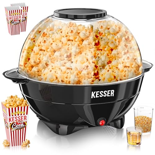 KESSER® Popcornmaschine Groß 800W | Popcorn-Maker 5,5l Inhalt mit Antihaftbeschichtung Deckel & Servierschale | für Öl Butter Zucker Stille & Schnelle inkl. abnehmbarer Heizfläche