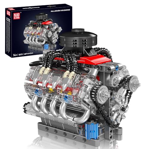 Mould King 10171 MOC Technik LSX454 （V8） Achtzylinder-Motor Reihenbenzinmotor-Blockbausatz Technologie Klemmbausteine Bausatz Enthält und Batteriekasten V8-Motor (487 PCS+)
