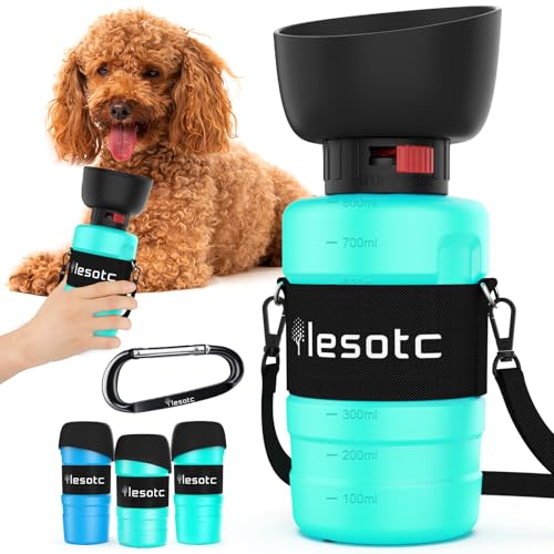 lesotc Hundetrinkflasche für unterwegs, Faltbare Hund Auslaufsicher Wasserflasche, Hunde Wasserspender für Täglich Spazieren Gehen Reisen Campen，800ml Tiffany-Blau
