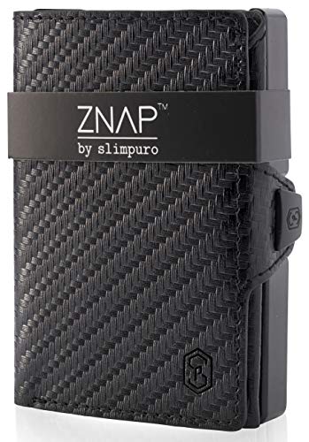 ZNAP® Slim Wallet Kreditkartenetui | Geldbörse Herren | Kartenhalter Geldbeutel Herren | Kartenetui Herren Geldbeutel | Herren Portemonnaie mit RFID Schutz | 12 Karten | Carbon
