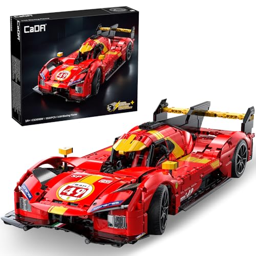 CaDA C63008W Rennwagen Klemmbausteine Technik, 1/10 Super Sportwagen Bausteinspielzeug, 1518 Teile Autospielzeug Geschenke für Erwachsene und Auto Fans