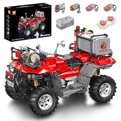 Mould King 23003 Technik ATV Feuerwehr-Motorrad Bausatz mit Fernsteuerungsfunktion und elektrischen Komponenten MOC Feuerwehrfahrzeug-Modell Technologie Klemmbausteine Bausatz (2100+Teile)