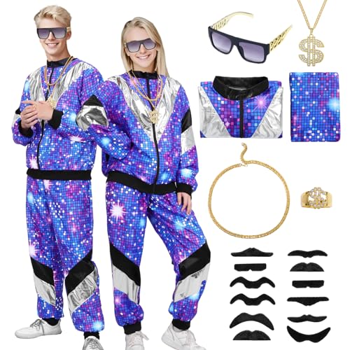 Raveparty 80er Jahre Outfit Herren Damen, 80er Trainingsanzug, Jogginganzug 80er Jahre, 80er Jahre Trainingsanzug Anzug 80er Accessoire, Faschingskostüme, Karneval. (Style A, L)