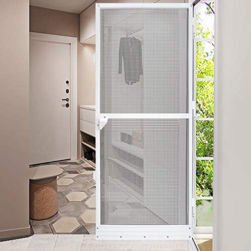 120 x 240 cm Fliegengitter Tür mit Alu-Rahmen in weiß & Fiberglasgewebe, Insektenschutz, Insektenschutztür für Balkontür & Terrassentür, Insect Screen, Balkontür Bausatz