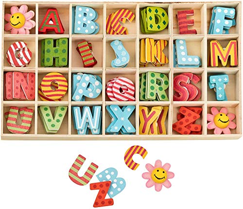 Holzbuchstaben Großbuchstaben, 86Pcs Bunt Alphabet Und Blume Buchstaben aus Holz, Kid Holzspielzeug Lernspielzeug Handwerk Holz Buchstaben Für Kunsthandwerk DIY