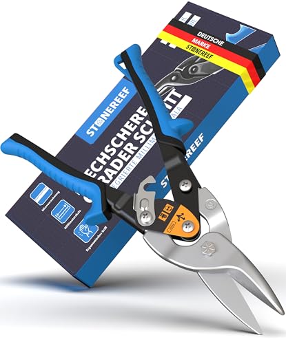 Blechschere gerader Schnitt - [int. Millimeterskala] - Metallschere für Trockenbau, Trapezblech, Metall, Drahtschere für Drahtgitter, Blech Schneider, Metallschere, Blech Schneiden, Sheet Metal Cutter