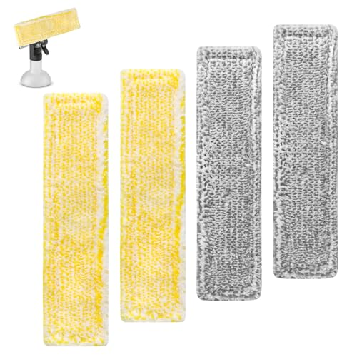 4 Stück Ersatzpads für Kärcher Fenstersauger Zubehör, Mikrofaser-Wischbezüge für Kärcher Fensterreiniger Ersatzteile, Fensterreinigungsmopbezug, Geeignet für WV2 WV5 (Gelb y Weiß)