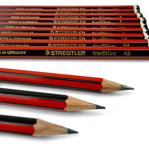 Staedtler Tradition Bleistifte zum Zeichnen, Skizzieren, Kunst – Set der beliebtesten Härtegrade – 6B 5B 4B 3B 2B B HB F H 2H 3H 4H, 12 Stück