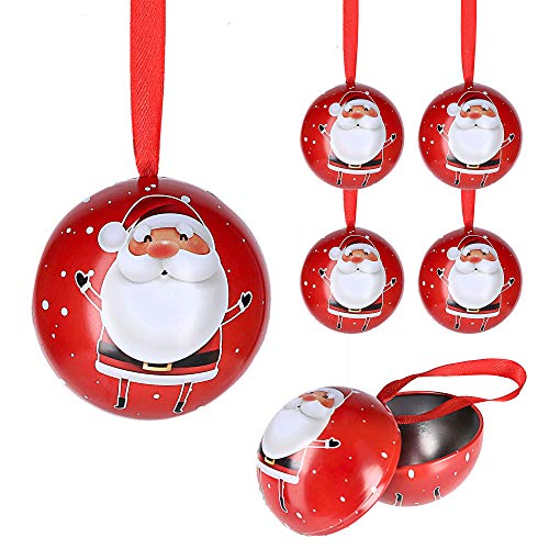 Cepewa Santa Weihnachtskugel 6er Set aus Metall zum Aufhängen und Öffnen Weihnachtsschmuck Christbaumkugel Weihnachtsmann (6 x Weihnachtskugel Santa)