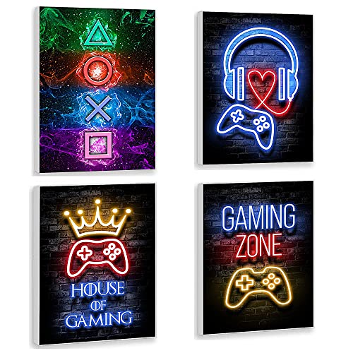 APOXYO 4 Stück Gaming Poster mit Rahmen,Gaming Bilder,Wandbilder Set Wohnzimmer,Wandbilder für Playstation Zimmer Schlafzimmer Deko,20x30cm