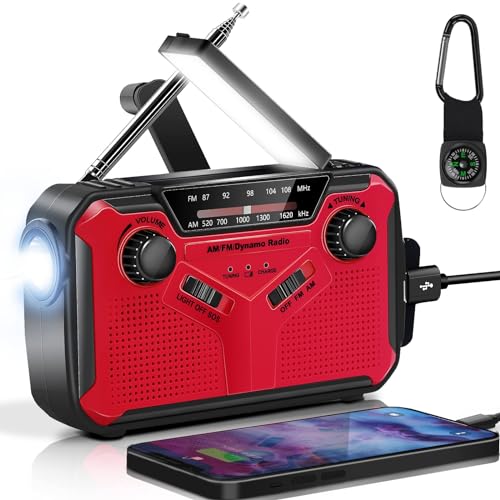 AOKBON Solar Radio Tragbar Kurbelradio Mit 3000mAh Wiederaufladbare Powerbank AM/FM/WB Batterie Radio Mit LED Taschenlampe LED Leselampe SOS Alarm Kompass Notfallradio f¨¹r Camping Ourdoor