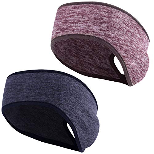 Sport Stirnband 2 Stück Stirnbänder Winter Laufstirnband Damen Schweißband Sportstirnbänder Fleece Stirnband Joggen Sport Haarband Warm Thermal Headband für Damen,Herren (Blau/Kaffee, Blau/Kaffee)