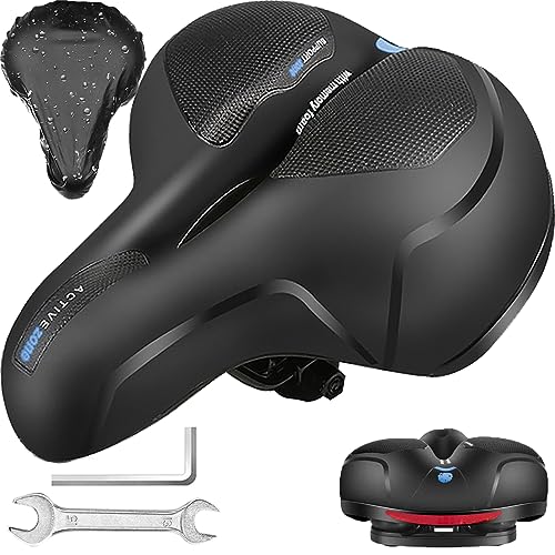 Bequemer Fahrradsattel, BELSVOR Fahrrad Sattel mit Doppelfeder-Stoßdämpferkugel, Ergonomischer Fahrradsattel Herren, Fahrradsättel für Mountainbike/MTB/Fahrräder/Falträder, Fahrradsättel mit Werkzeug