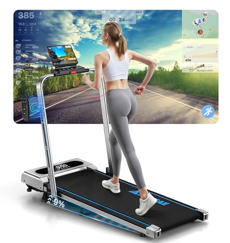 Laufband für Zuhause, FOUSAE 5 in 1 Walking Pad, 12km/h Klappbar Laufband mit 9% Steigung, 2.75HP Laufband für Zuhause & Büro mit LED-Anzeige, Fernbedienung und App, Bis 160 kg, Keine Installation