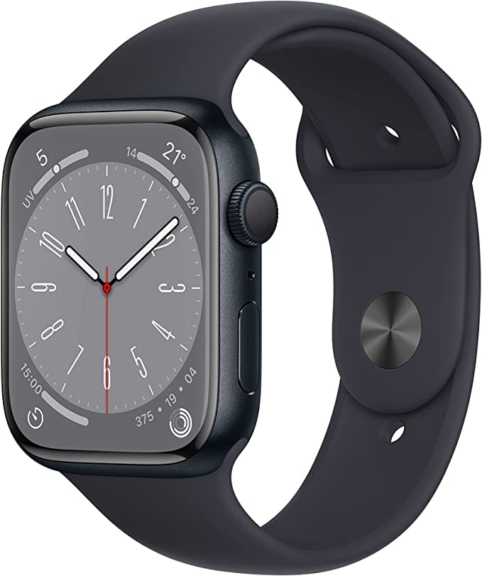 Apple Watch Series 8 (GPS, 45mm) Smartwatch - Aluminiumgehäuse Mitternacht, Sportarmband Mitternacht - Regular. Fitnesstracker, Blutsauerstoffund EKGApps, Always-On Retina Display, Wasserschutz