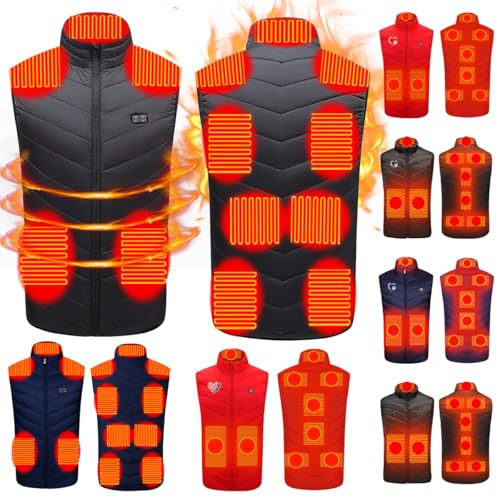 Beheizbare Weste Unisex Einstellbar Heizweste Damen Herren Heizbare Daunenweste Full Zip Elektrische Wärmeweste, 3 Heizstufen, 11 Beheizte Zonen, USB Beheizte Winterjacke für Outdoor und Skifahren