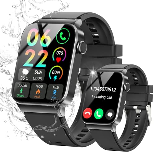 VKROBAG Smartwatch Damen Herren mit Telefonfunktion, 1.85' Zoll Touchscreen Fitnessuhr, 100+ Sportmodi, IP68 Wasserdicht Smart Watch mit Schrittzähler Pulsmesser Schlafmonitor für iOS Android