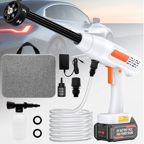 Akku Hochdruckreiniger, 2025 Neuestes 21V Tragbarer Hochdruckreiniger, max. Druck 80 bar, 4000mAh Batterien, 300 L/h, 6-in-1 Düse, 5m Schlauch, Schaumsprüher, für Autos, Gärten, Rasenflächen
