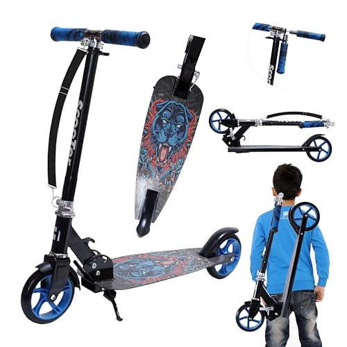 Habib Gruppe Cityroller Tretroller Scooter Kinderroller Jugendroller (6-16 Jahre) Zusammenklappbar Tragbar Roller Breites Deck Höhenverstellbar Bunte Griffe