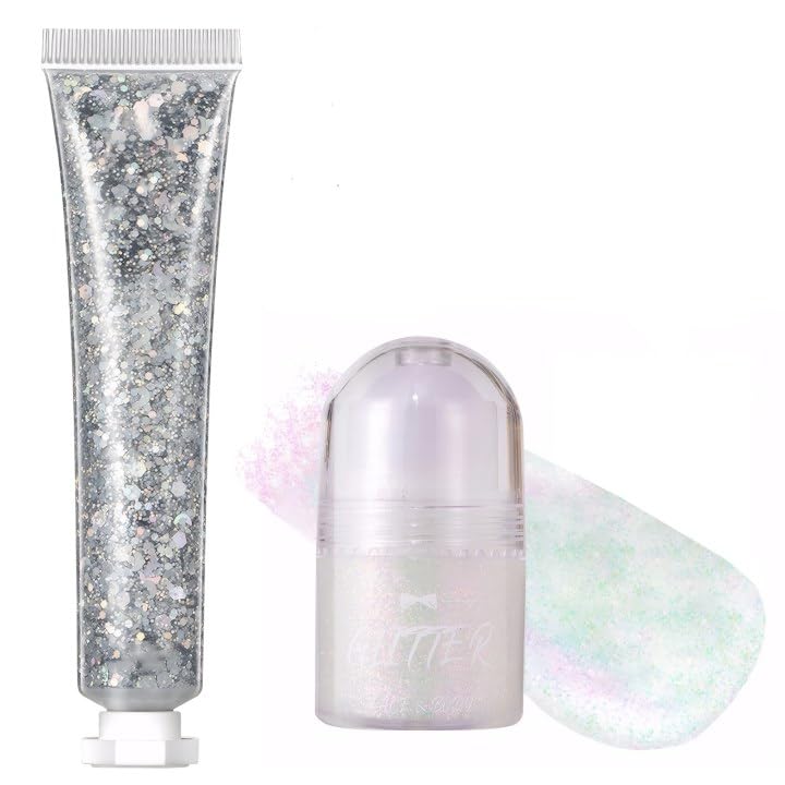 Roll-On Body Glitter Gel 25ml Glitzer Gesicht,Glitzer Make Up,Glitzer Körperstift,Roll-On Körper Glitzer Gel.Geeignet für Halloween,Karnevalspartys,Aufführungen,Bars und Konzerte