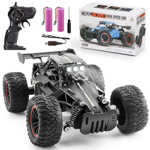 Jiakora Ferngesteuertes Auto mit LED-Leuchten, 1:16 RC Auto 20+Km/h, 40+min Laufzeit mit 2 Akkus, 2WD 2.4GHz Off-Road Spielzeugauto für ab 3 4 5 6 7 8+ Jahre Kinder