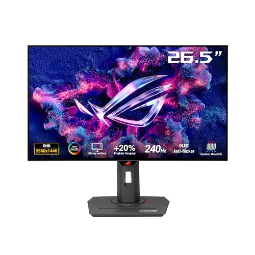 ASUS ROG Strix OLED XG27AQDMG - 27 Zoll WQHD Gaming Monitor - 240 Hz, 0.03ms GtG, G-Sync, FreeSync, AdaptiveSync, DisplayHDR 400 TB - 10-bit OLED, 16:9, 2560x1440, DP 1.4 DSC, HDMI, USB-Hub, Ergo