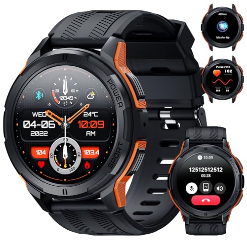 OUKITEL Smartwatch Herren BT10, 5ATM Wasserdicht Fitness Watch 123 Sportmodi Tracker, 1,43' AMOLED Display, 410mAh Akku reicht für 15 Tage, Armbanduhr mit Pulsmesser Schlafmonitor für Android iOS