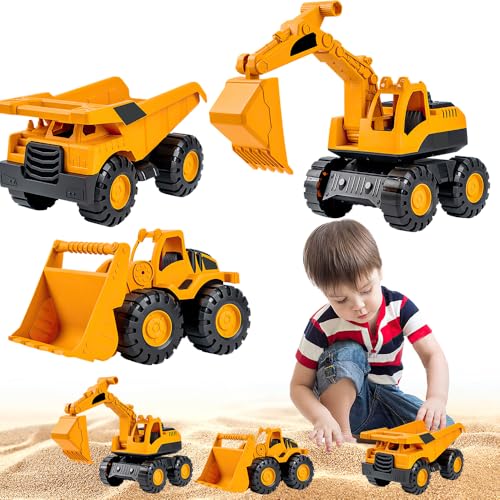 Lotvic Bagger Spielzeug, 3 Pcs Sandspielzeug Bagger Sandkasten, Sandkasten Spielzeug, Mini Traktor Bulldozer Diecast Vehicle, Bagger Fahrzeug Spielzeug mit Trägheit, Geschenk für Kinder Ab 3 4 5 Jahr