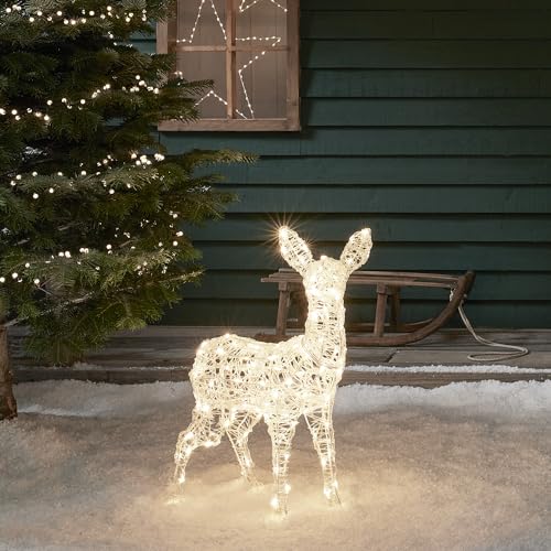 Lights4fun 3-in-1 Swinsty LED Rentier Figur Kind 77cm Timer Weihnachtsbeleuchtung Außen und Innen