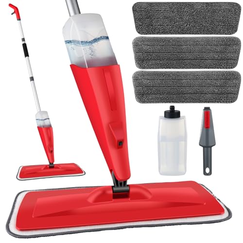 Homgif Bodenwischer mit Sprühfunktion 550ML Sprühwischer, Wischmopp mit Sprühfunktion Spray Mop, Home Küche Wischer Bodenreinigung (Rot, 550ML)