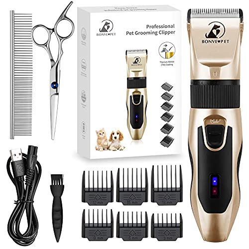 Bonve Pet Hundeschermaschine Schermaschine Hund Katze Leise Profi Tierhaarschneidemaschine Haustier hundetrimmer Tierhaarschneider Schnurlosen Wiederaufladbare Elektrische Haarschneider