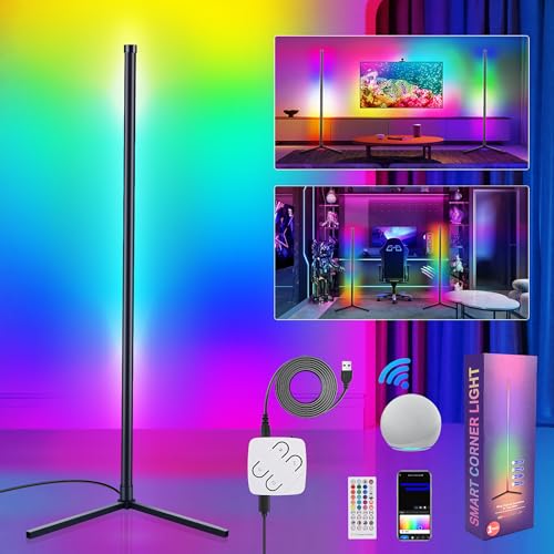 Euakee Smart RGBIC Stehlampe Wohnzimmer Dimmbar, 160cm LED Standleuchte Kompatibel mit Alexa/Google Home, 16 Millionen Farben Standleuchte LED mit App, Musikmodi, DIY-Modus & Timing-Funktion (WIFI 1)