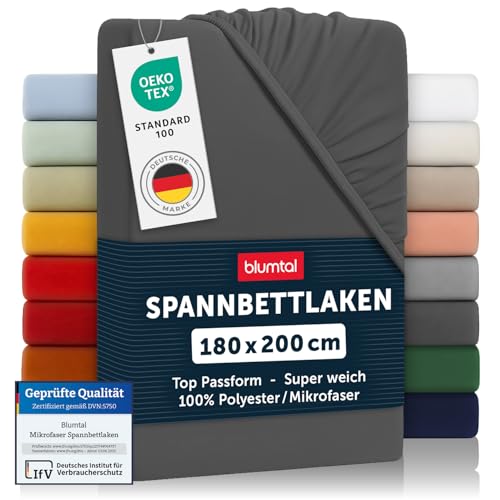 Blumtal® Spannbettlaken 180x200cm aus Microfaser - Oekotex zertifiziertes Bettlaken - Leintuch 180x200 / Spannbettuch - Spannleintuch - - Anthrazit