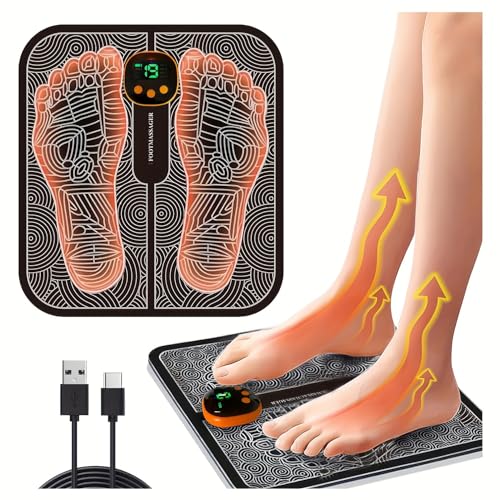 HENESE EMS Fußmassagegerät, USB Fussmassagegerät Elektrisch Faltbares und Tragbares Foot Massager, Fördert die Blutzirkulation, Lindert Muskelschmerzen, 8 Modi und 19 Intensitäten