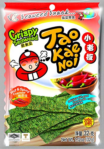 Tao Kae Noi Crispy Seaweed Snack Hot & Spicy, scharf-würziger Algensnack, 32 g