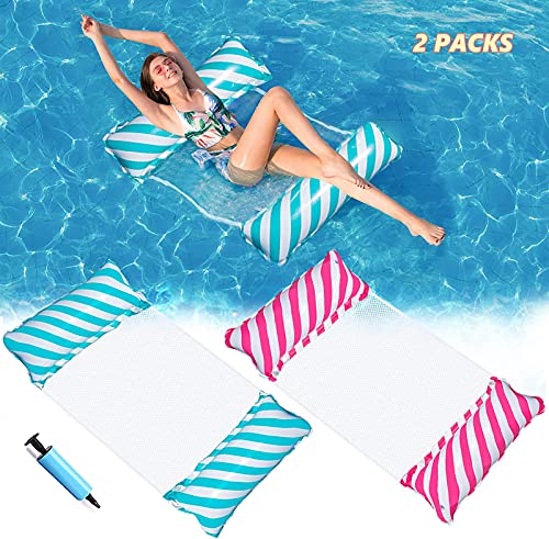 WR WPAIER Aufblasbares Wasserhängematte Schwimmbett, 2pcs Wasser Hängematte Schwimmhängematte Luftmatratze Pool, 4 in 1 Schwimmmatratze Floating Lounge Stuhl Strandmatte