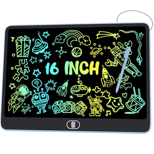 Bunte LCD Schreibtafel, 16 Zoll Große Zeichentafel Elektronischer Drawing Pad mit Sperr-& Löschfunktion, Augenschutz-Kritzelblock, Spielzeug & Geschenke für Kinder & Erwachsene zu Hause, Schule - Blau