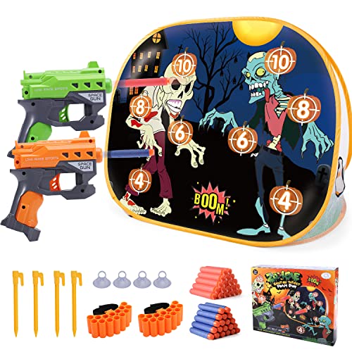 Zielscheibe mit Spielzeugpistole, Zombie Schießen Spielzeug Kinder Schießscheibe mit Netz und Spielzeugwaffen, Outdoor Spielzeug Gartenspielzeug, Geschenke für 5 6 7 8 9 10+ Jahre Alt Jungen Mädchen