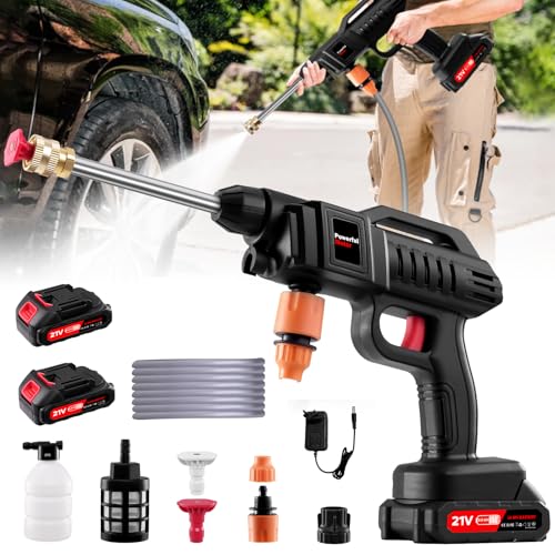 Akku Hochdruckreiniger, 21V 60Bar Mobile Akku-Hochdruckreiniger, Hochdruckreiniger Akku mit 2 Akku, 3-in-1-Multifunktionsdüse, 5M Schlauch, Tragbarer Hochdruckreiniger für Auto, Terrasse, Fenster