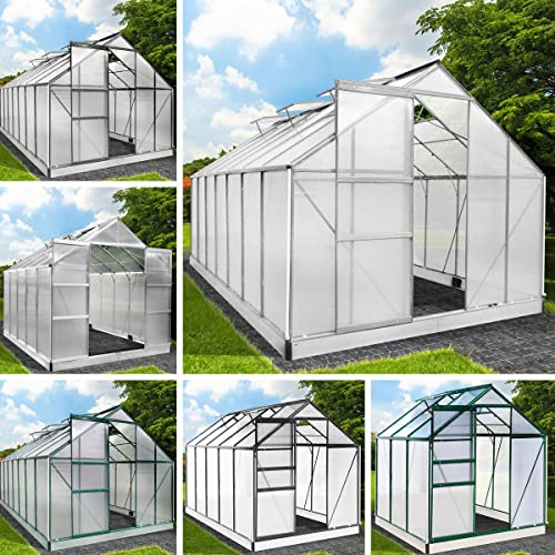 BRAST® Gewächshaus Aluminium mit Fundament | 40 Modelle | 130x190x195cm - 490x250x235cm | TÜV geprüft | 6mm Hohlkammerplatten | rostfrei wetterfest temperaturbeständig | 250x190x195cm Silber